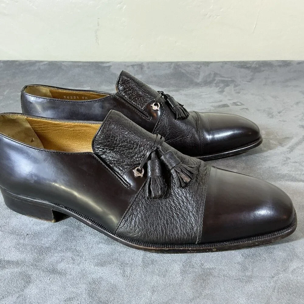 Moreschi Mens 8.5 Tassel Deerskin Dress Loafers Brown Shoes Italy 7.5 Brass Bit
